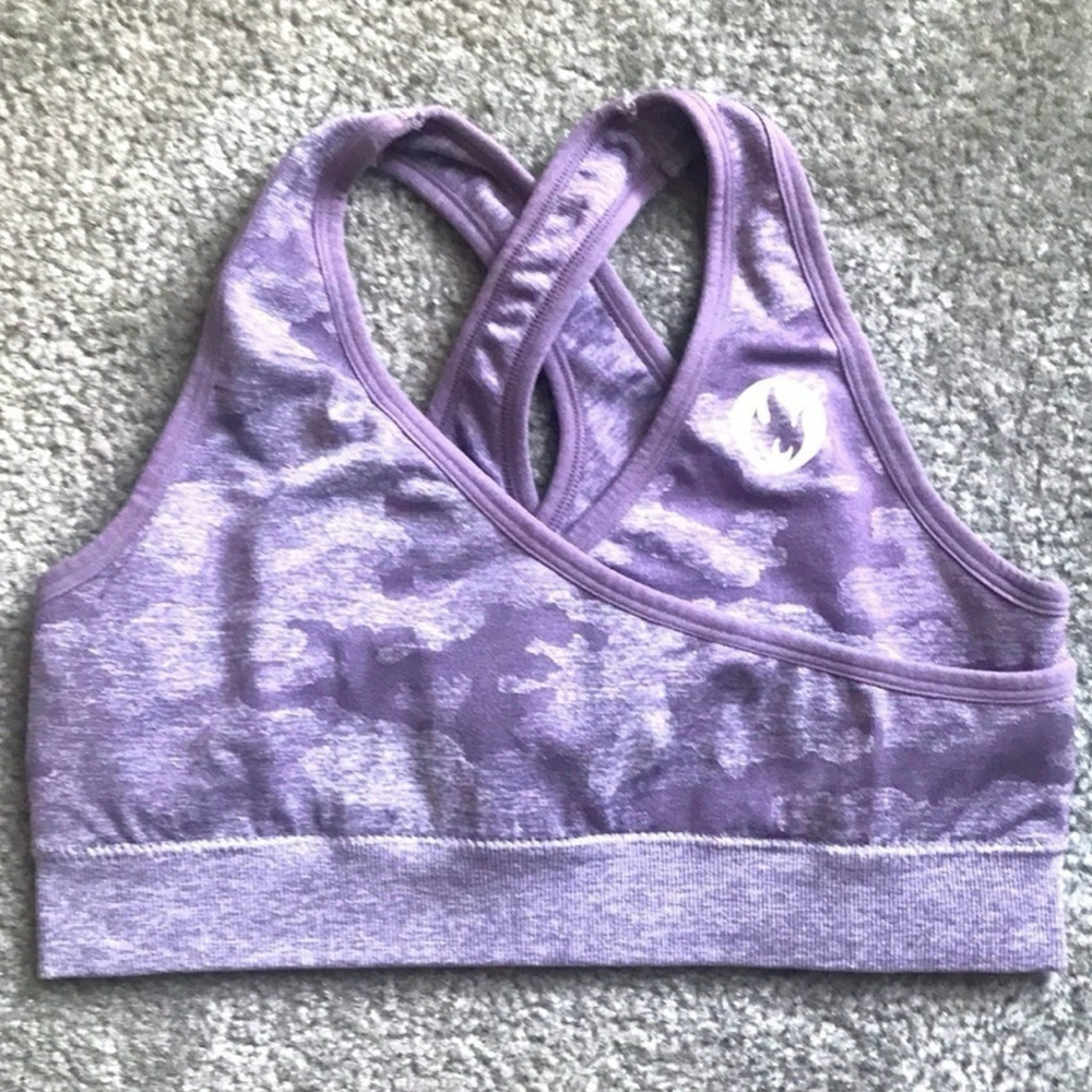 EUC LiveSore CrossFit Bra in Grape Camo | Size Small